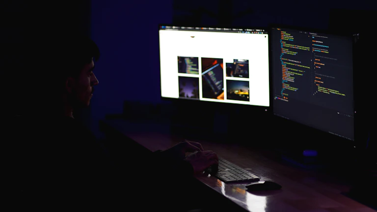 API 연동 코드를 작성 중인 개발자의 모습