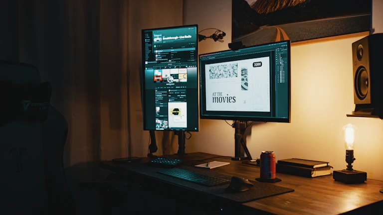 여러 모니터가 있는 트레이딩 데스크