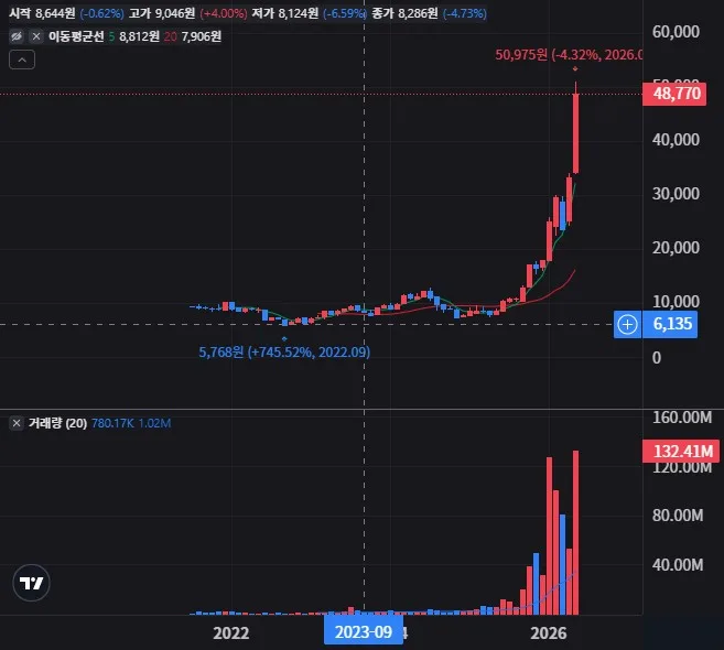 KODEX AI반도체TOP2플러스 월봉 차트