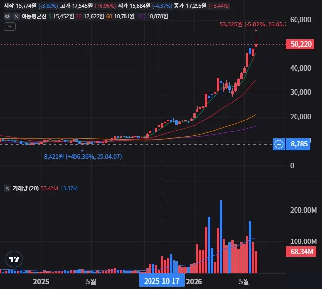 TIGER 반도체TOP10 주봉 차트